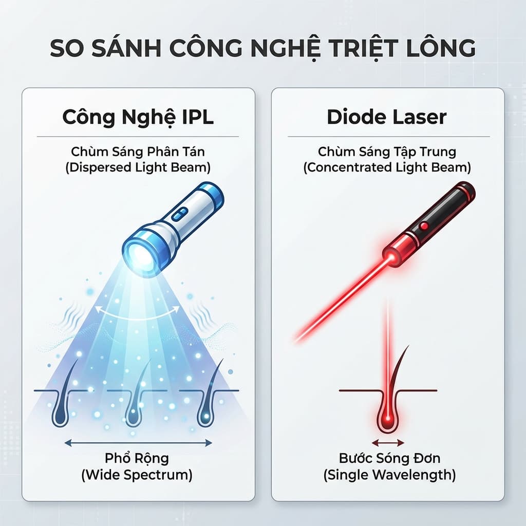 Biểu đồ so sánh độ xuyên sâu của Diode Laser và IPL