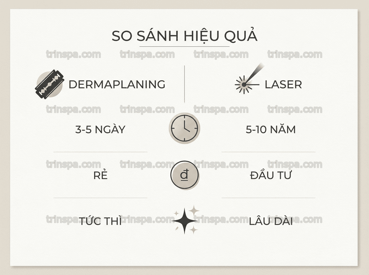 Biểu đồ so sánh Dermaplaning và Laser