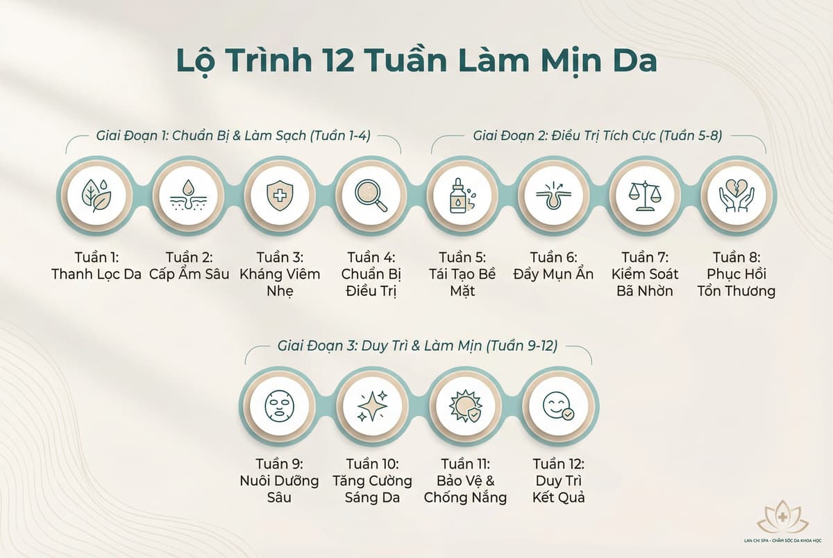 Infographic phác đồ điều trị mụn ẩn 3 giai đoạn