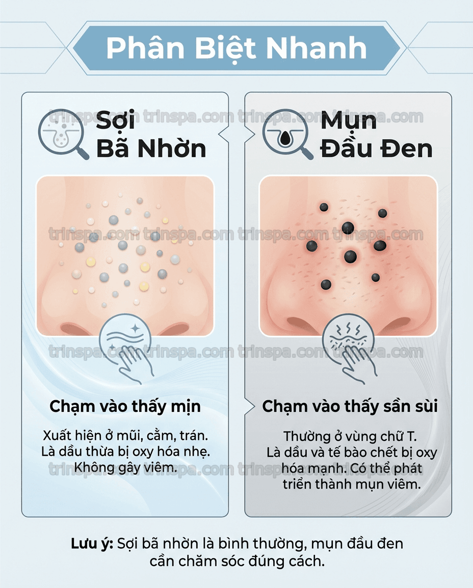 Bảng so sánh chi tiết mụn đầu đen và sợi bã nhờn