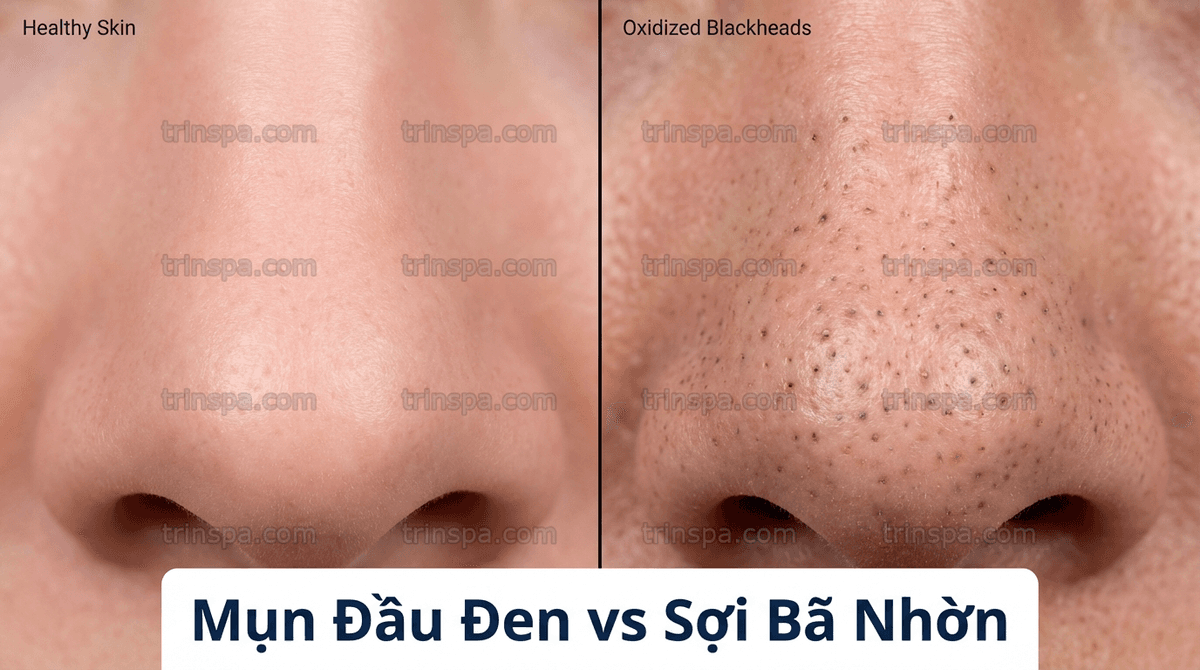 Phân biệt mụn đầu đen và sợi bã nhờn