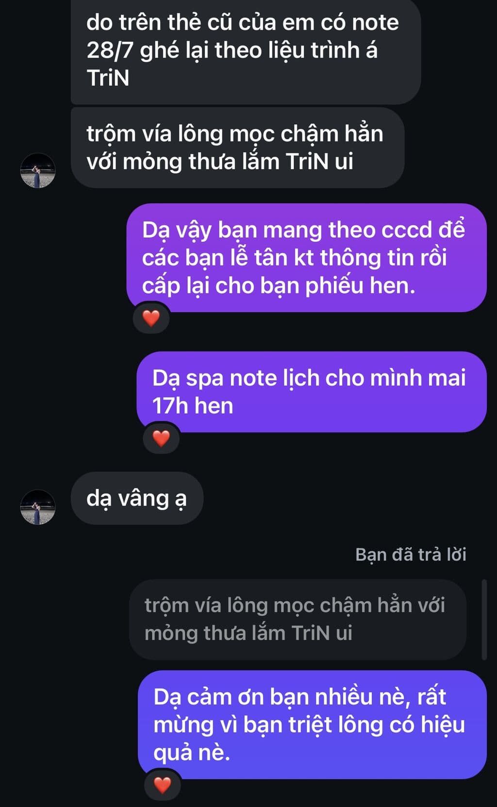 Phản hồi khách hàng triệt lông hiệu quả